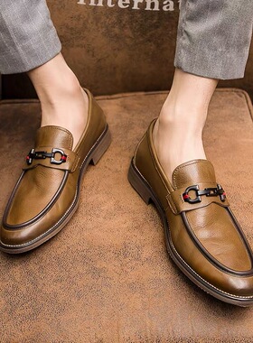 帕达索男士休闲皮鞋新款透气一脚蹬鞋子百搭时尚真皮商务鞋210812