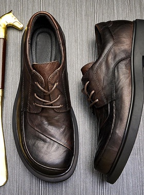 帕达索休闲皮鞋2022秋季新款个性真皮系带小皮鞋圆头皮鞋220919