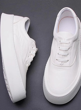 帕达索厚底小白鞋男士真皮系带休闲鞋2024冬季透气百搭板鞋240805