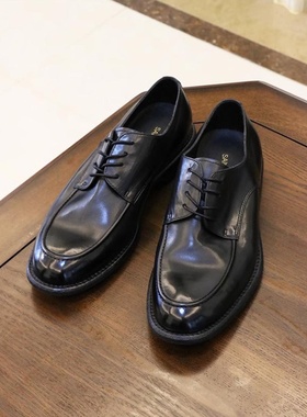 帕达索英伦风男士圆头商务休闲复古大头胎牛手工德比真皮鞋230907