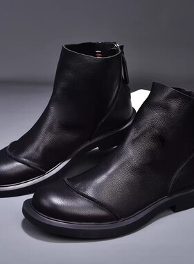 英伦真皮靴拉链切尔西靴男软皮软底马丁靴高帮皮鞋加绒可选 90922
