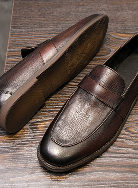 帕达索乐福鞋男真皮英伦百搭时尚潮鞋男士休闲一脚蹬小皮鞋220906