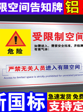 受限制空间限空间警示标识牌作业安全告知牌受限空间警示牌标志冷