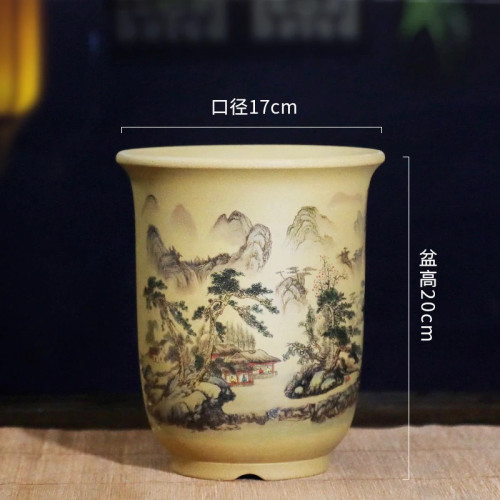 宜兴紫砂花盆手工手绘上山虎四方花盆室内种兰花绿植盆