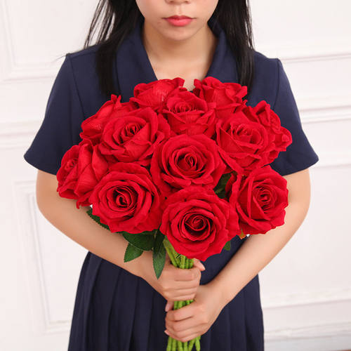 绒布玫瑰仿真花假花瀑布情人节假花家居婚礼装饰网红打卡插花逼真