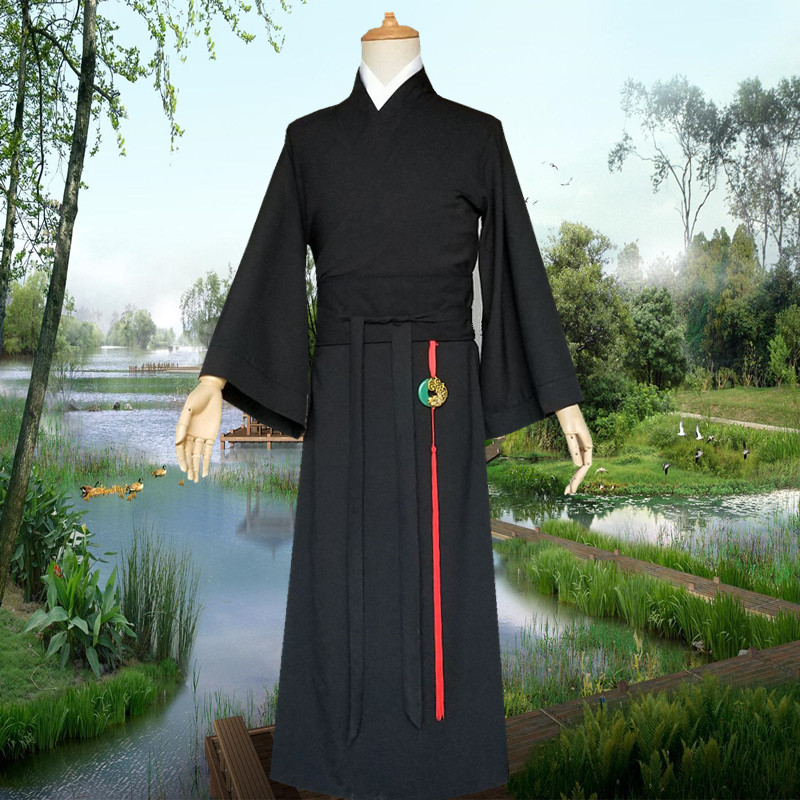古装男汉服极简式交领长袍衫大氅黑超仙飘逸古风公子写真纯色外袍