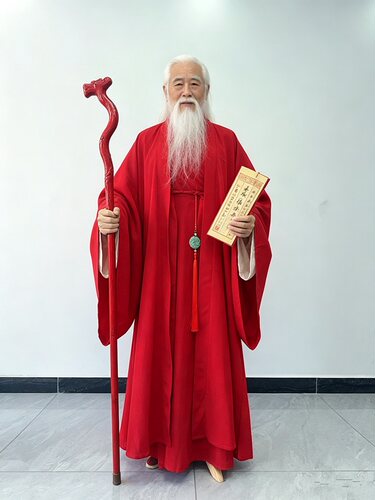 古装红色月老服装男士汉服七夕老神仙太上老君表演媒人仙人演出服