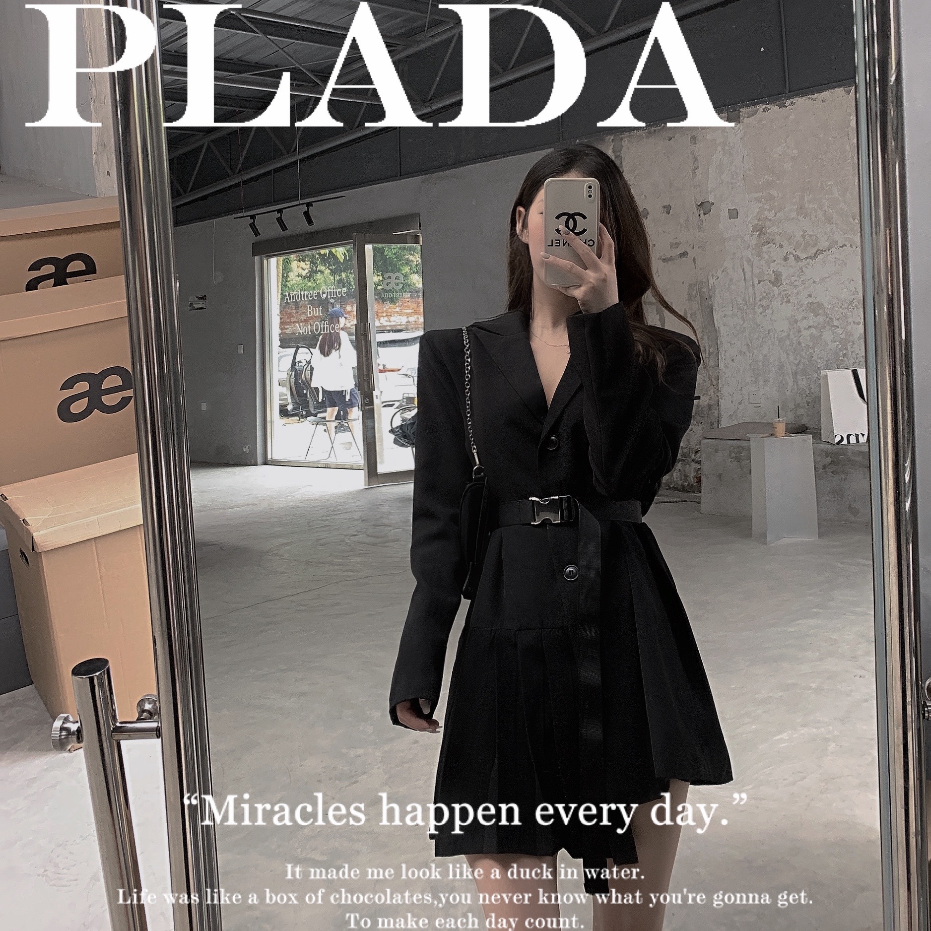 Real price black suit one piece black skirt