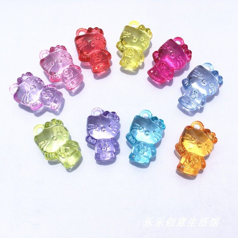 透明仿水晶kt猫彩色亚克力可爱猫咪儿童塑料宝石小孩过家家玩具