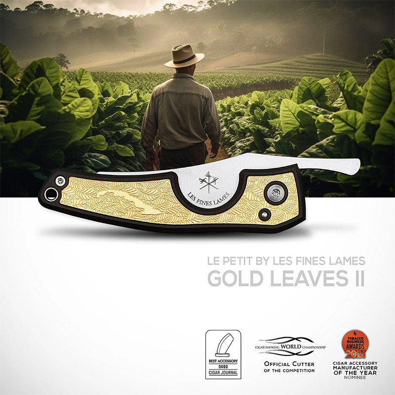法国Les Fines Lames雪茄刀Gold Leaves 镀18K金雪茄烟叶纹