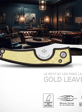 法国Les Fines Lames雪茄刀18K Gold镀18k金刀柄 麦纹黑边