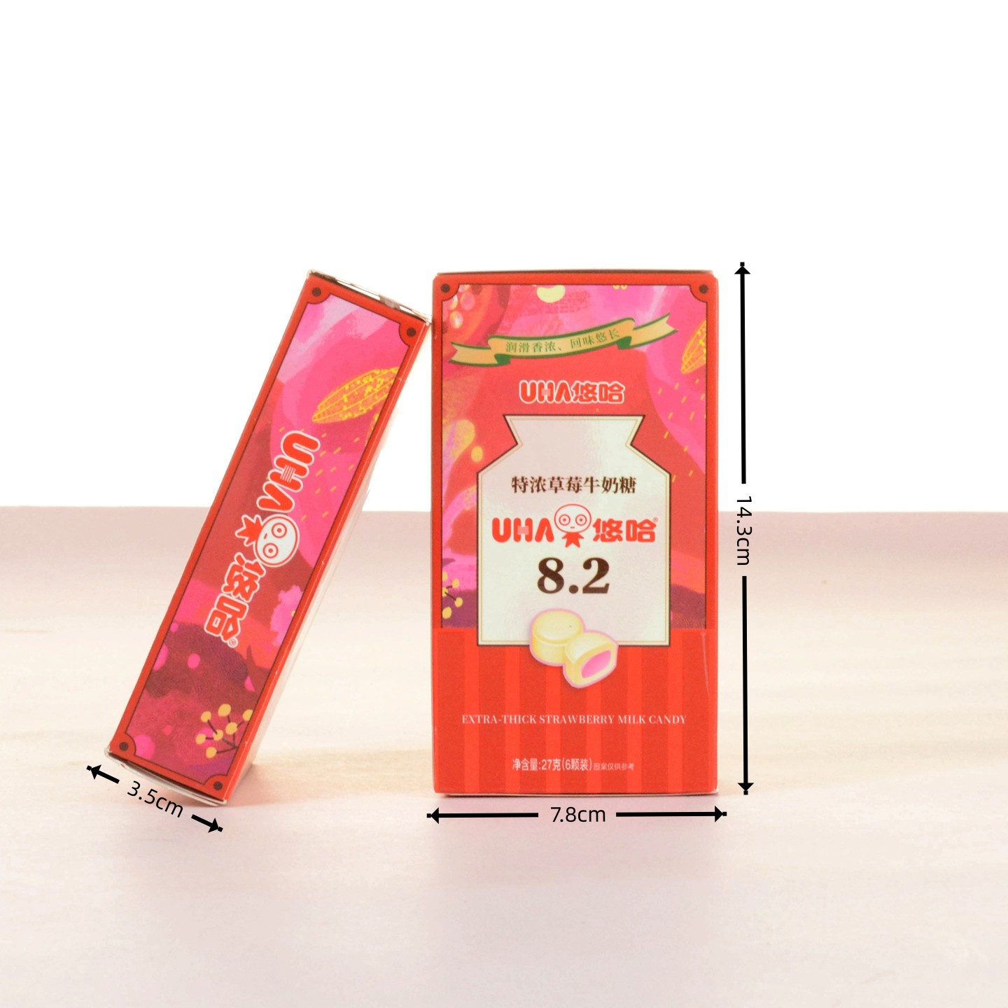 UHA悠哈8.2特浓草莓牛奶糖结婚满月过寿回礼糖果红长方盒27g/6粒