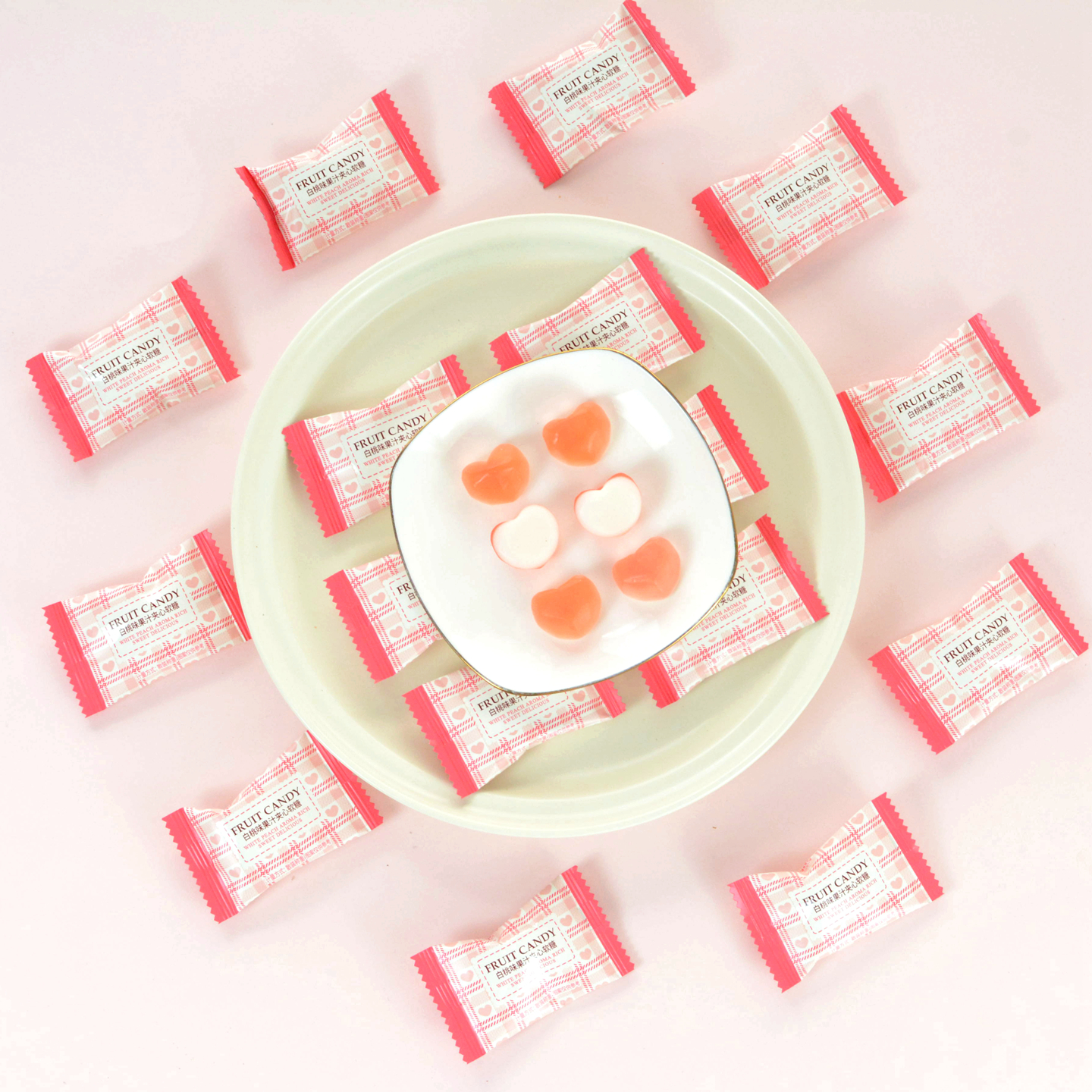 潘多拉日记白桃味果汁夹心软糖结婚生日回礼小清新散糖约70袋/斤