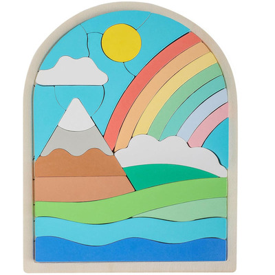 木制儿童卡通立体彩虹拼图积木