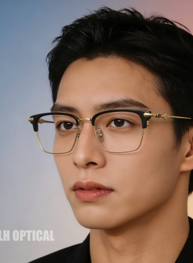 纯钛板材眼镜框高度数同款商务斯文眉毛眼镜架男可配近视百搭超轻