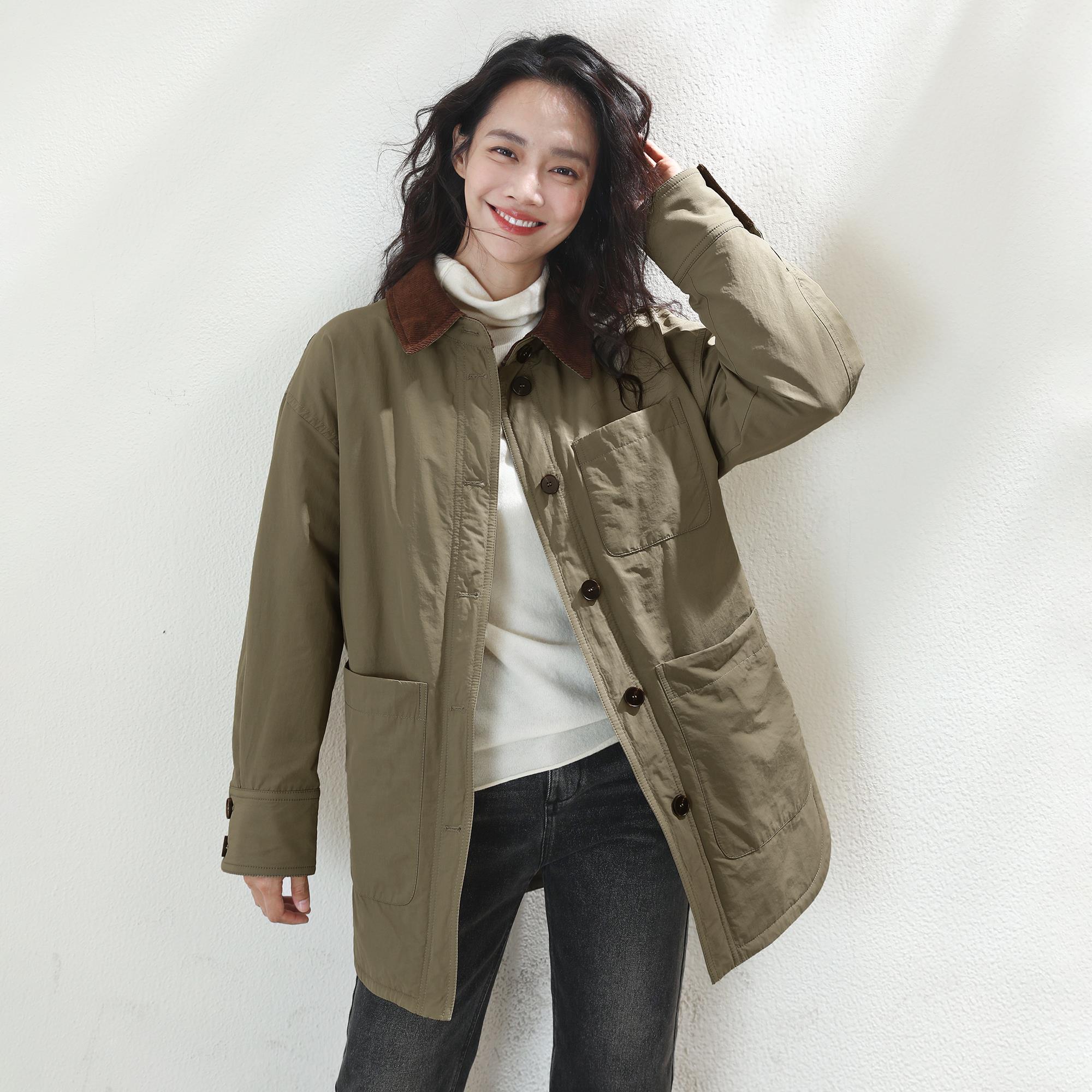 撞色设计加厚保暖90白鹅绒高个子户外羽绒外套轻薄中长款复古工装