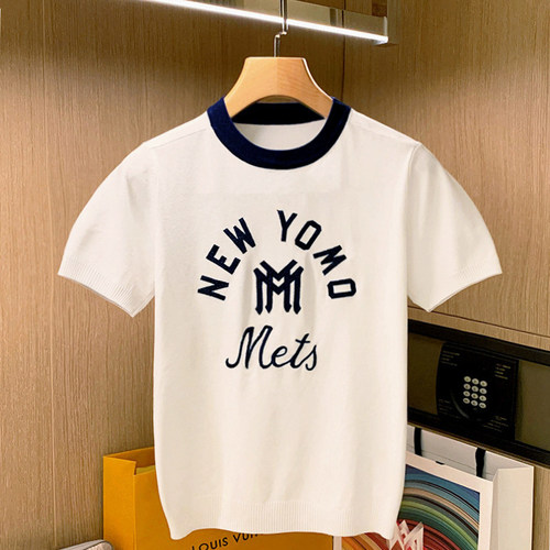 短袖潮流青年字母刺绣针织t恤