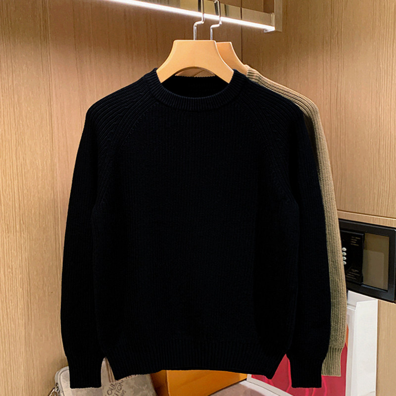 美式老钱风高级黑色圆领毛衣男冬季新款休闲复古加厚上衣针织衫男,男装,针织衫/毛衣,淘宝优惠券,粉丝福利购,淘宝优惠卷