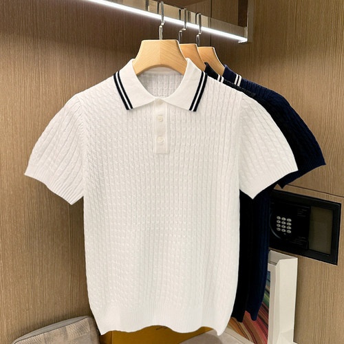 夏季短袖老钱风麻花polo衫高级感