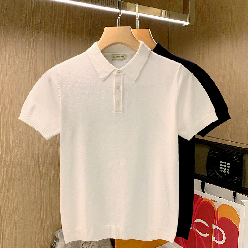 夏季高级白色休闲翻领短袖polo衫