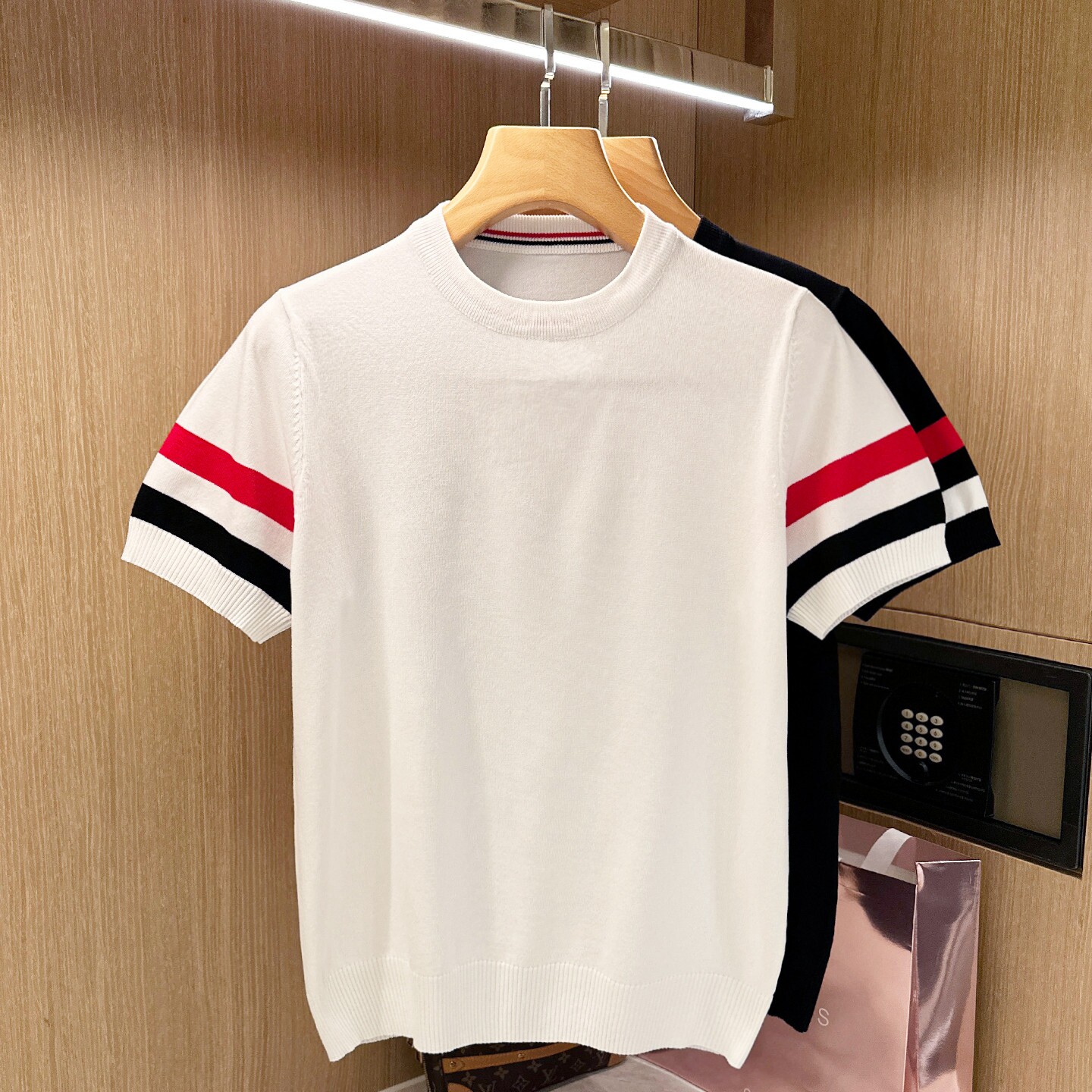 欧洲站潮流拼色男士针织短袖 夏季新款休闲白色修身上衣t恤短袖男