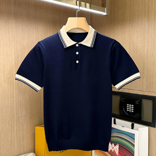 夏季短袖商务复古拼色polo衫高端