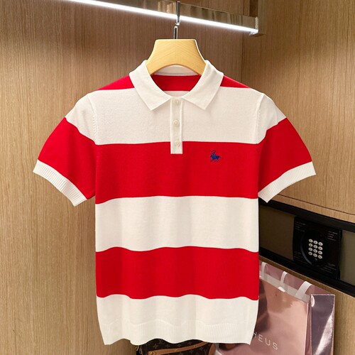 夏季短袖时尚拼色条纹polo衫高级