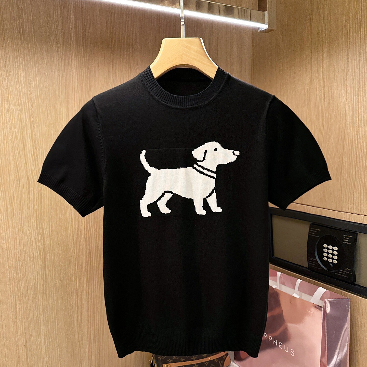 欧洲站潮流黑色狗狗提花针织短袖男 夏季修身t恤短袖男款2026新款
