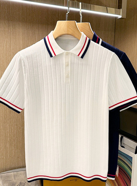 法式奢华拼色翻领上衣男士短袖t恤 夏季新款高级商务针织polo衫男
