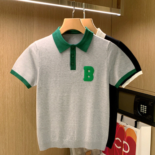 夏季短袖休闲潮流字母植绒polo衫