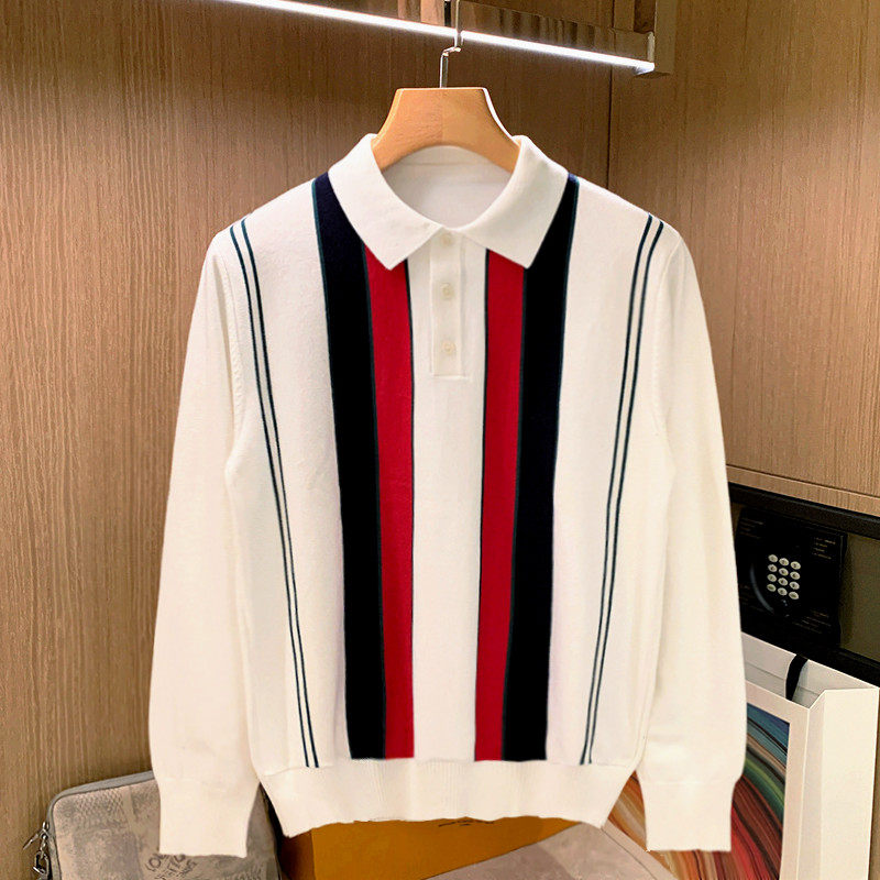 英伦复古时尚男装修身翻领针织衫男上衣商务休闲拼色长袖polo衫男,男装,Polo衫,淘宝优惠券,粉丝福利购,淘宝优惠卷