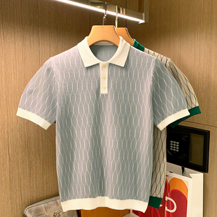男 翻领修身 polo衫 英伦雅痞男装 高级撞色男士 夏季 t恤针织短袖 新款