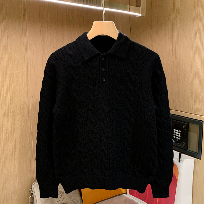 冬季长袖日常粗针麻花polo衫保暖
