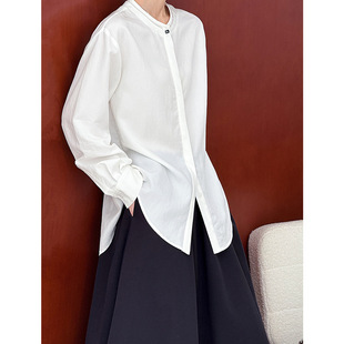 木南2025早秋新款圆领天丝衬衫女韩系宽松长袖休闲百搭通勤上衣