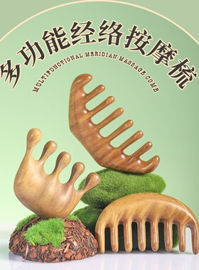 绿檀头部按摩木梳子头疗
