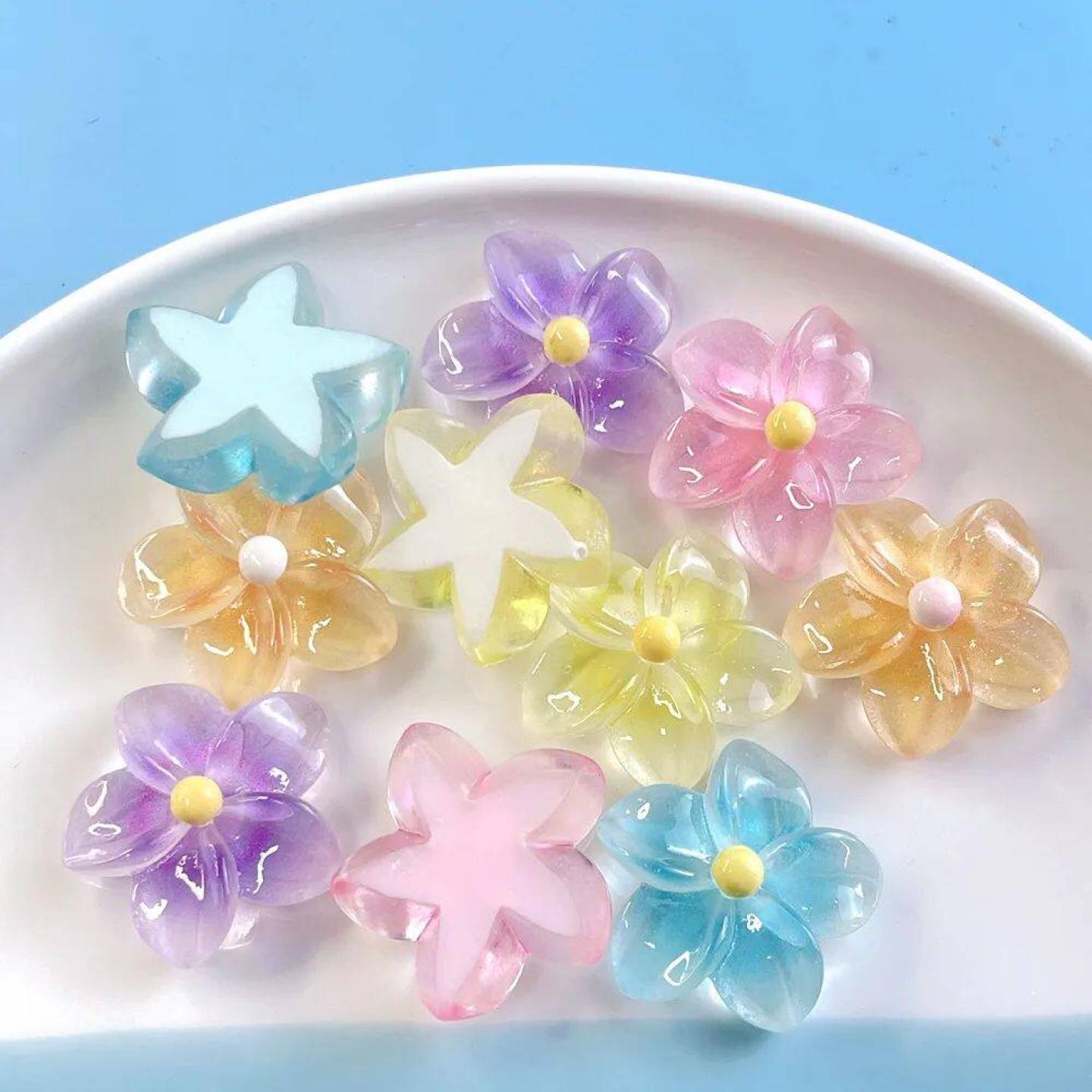 DIY夜光渐变鸡蛋花树脂配件奶油diy头绳发饰手机壳冰箱贴美容贴片