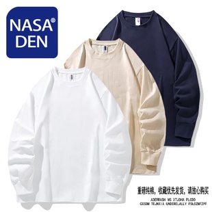 内搭纯色打底衫 春秋季 T恤男女款 复古简约重磅纯棉长袖 卫衣男 美式