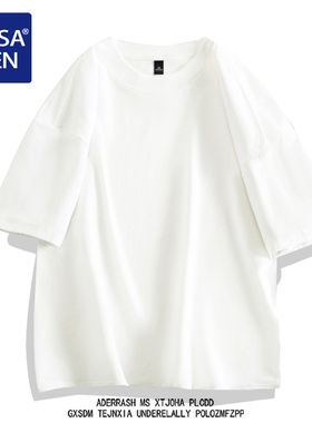 夏季重磅纯棉短袖T恤男女款简约纯色美式复古上衣服内搭五分袖男