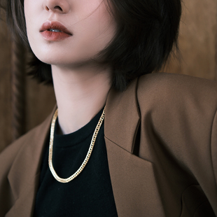欧美简约古巴男女同款项链925银镀K金锁骨链简约高级感小众蛇骨