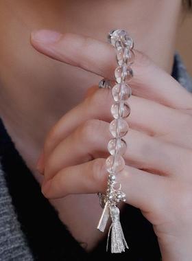 净化|天然白水晶手串 S925银搭流苏穗 百搭叠戴推荐款8mm圆珠