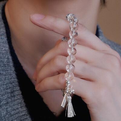净化|天然白水晶手串 S925银搭流苏穗 百搭叠戴推荐款8mm圆珠