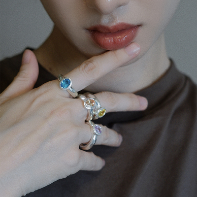 【高定款】复古通体S925纯银嵌彩色锆石戒指女手工锤纹小众设计