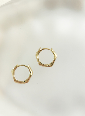 STUNNINGMOMO亮面扭扭素圈925银耳扣简约冷淡风气质耳圈几何耳环