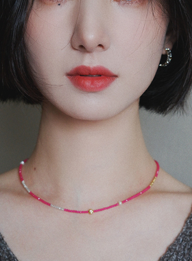 春夏系列火龙果色项链设计感时尚饰品气质锁骨链小众