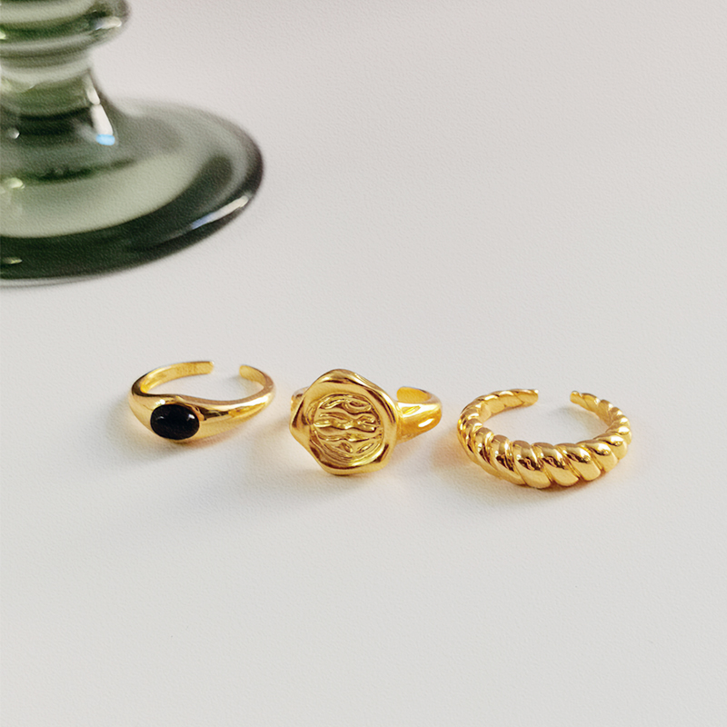 STUNNING MOMO【高定】法式复古风叠戴开口式戒指可调925银高保色