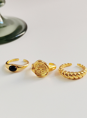 STUNNING MOMO【高定】法式复古风叠戴开口式戒指可调925银高保色