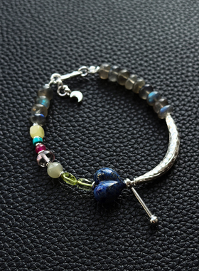 momo原创设计|星空之恋手工串珠灰月光天然石S925银手链高级感