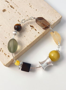 原创设计森林物语手串黄水晶虎眼石S925银大地色系秋冬手链高级感