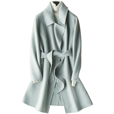 三莲新款双面呢显瘦100%羊毛大衣