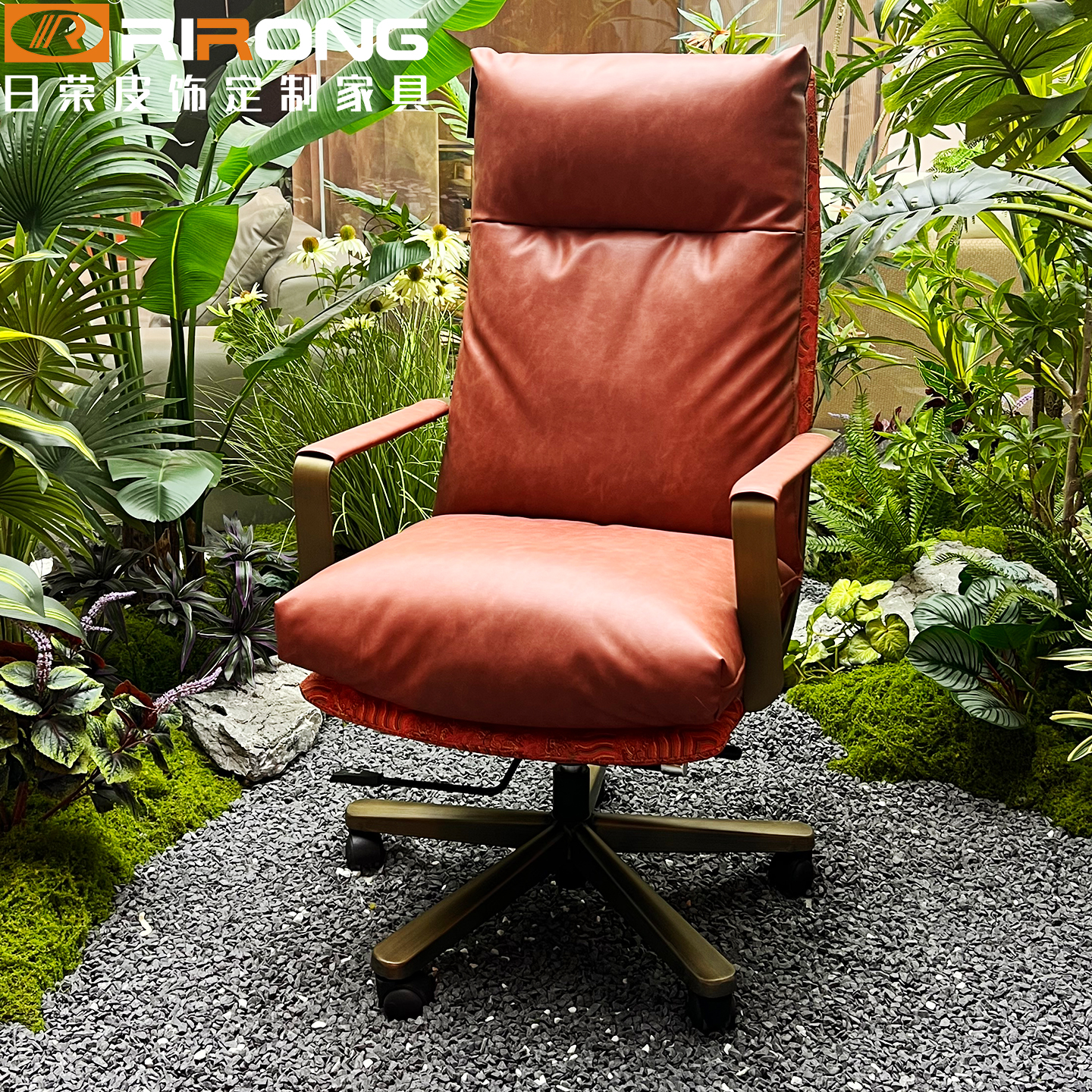 轻奢真皮电脑舒适羽绒沙发靠背椅